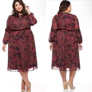 Maggy London Dress Size 18 Brown Red Paisley NYE Retro Boho Party Holiday Glam‎